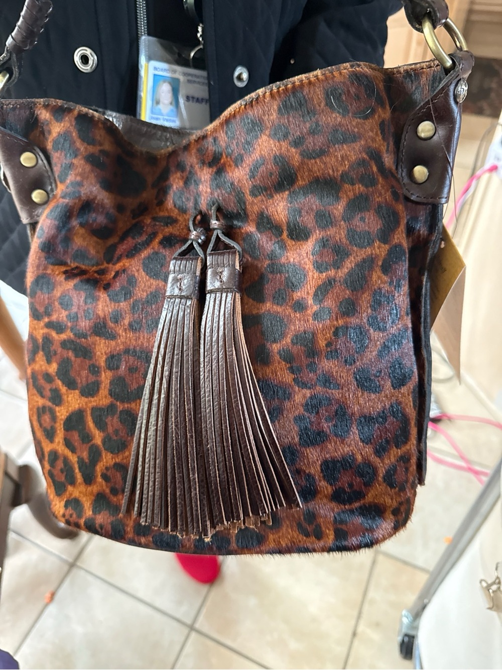 Patricia Nash Leopard Print Tassel Shoulder Bag - Brown & Black